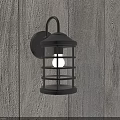 Technology Exhibition Hall Interior Featuring Black Grid Design Wall Lamp On Wooden Texture Wall