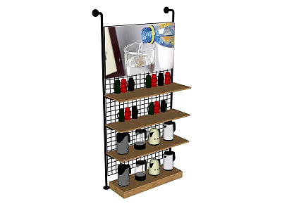 Multi tier Retail Display Shelf with Bottled Water Glass Cups and Small Items 3d model