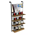 Multi tier Retail Display Shelf with Bottled Water Glass Cups and Small Items
