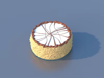 Round Cake With White Cream Topping Chocolate Drizzle Design Brown Edges And Yellow Sponge Base 3d model