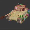 Detailed Tan Military Tank Model With Turret Antennas Gun Barrel Tracks On Dark Metallic Surface