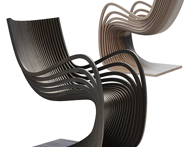 Modern Curved Wooden Single Chair With Streamlined Design And Artistic Shape 3d model