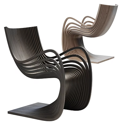 Modern Curved Wooden Single Chair With Streamlined Design And Artistic Shape 3d model
