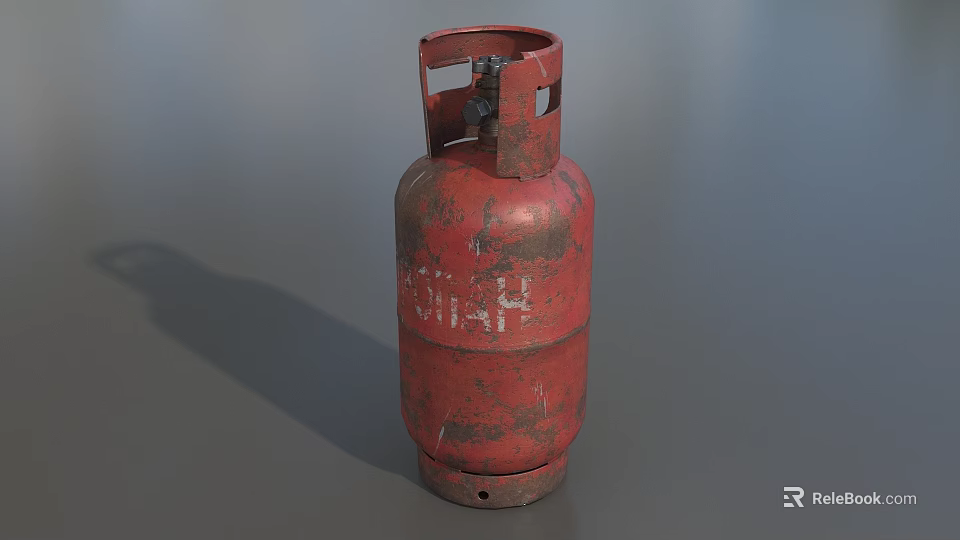 Red Old Rusty Gas Cylinder With Worn Surface And Metal Valve 3d model 