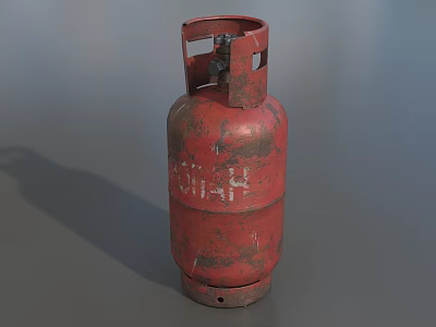 Red Old Rusty Gas Cylinder With Worn Surface And Metal Valve 3d model