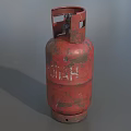 Red Old Rusty Gas Cylinder With Worn Surface And Metal Valve