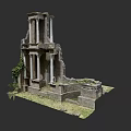 Ancient Architecture Ruins With Stone Columns Broken Walls And Green Vines