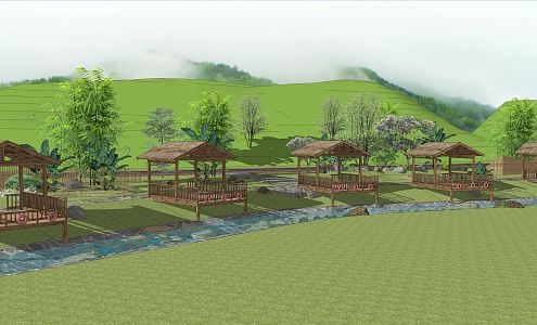 New Chinese-style Observation Deck Waterfront Fishing Wooden Platform 3d model