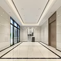 Modern Elevator Hallway Interior With Spacious Marble Floor Glass Doors And Ceiling Lights 3d model
