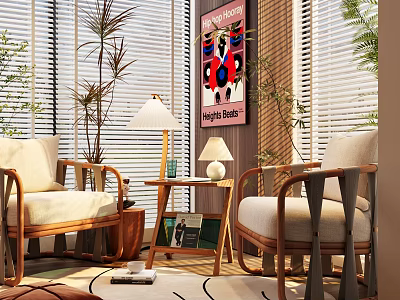 Casual Sofa Set With Armchairs Coffee Table And Decorative Painting In Living Room 3d model