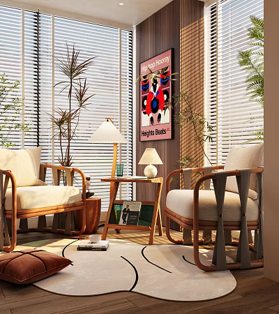 Casual Sofa Set With Armchairs Coffee Table And Decorative Painting In Living Room 3d model