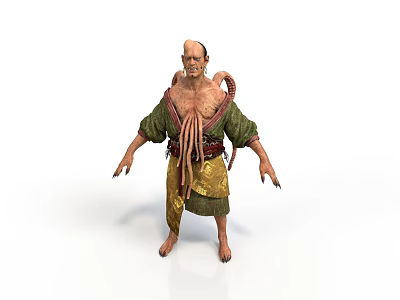 Humanoid Character With Tentacles On Back Wearing Green Tunic And Yellow Pants 3d model