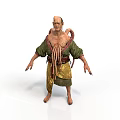Humanoid Character With Tentacles On Back Wearing Green Tunic And Yellow Pants