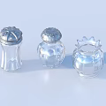 Transparent Glass Spice Jars With Silver Lids And Different Shapes For Kitchen 3d model