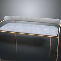 Stylish Gray Tufted Upholstered Bench With Gold Metal Frame And Backrest 3d model