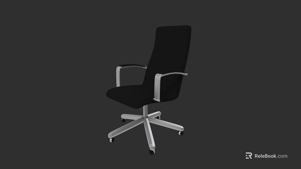 Modern Black Office Chair with Silver Armrests and Five Star Caster Base 3d model 