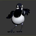 Cartoon Black And White Bird With Large Eyes Standing On Gray Background