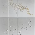 Modern Wall Decor on Gray Panels with Gold and White Bird Leaf Shapes