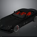 Black Sports Car with Red Interior Sleek Body Design and Shiny Wheels on Reflective Surface