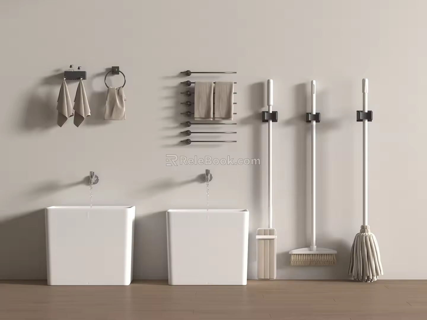 Mop Pool Balcony Mop Pool Towel Rack Mop Pool Mop 3d model