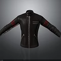 Black Leather Jacket With Red Striped Sleeves Front Zipper And Logo Design