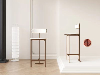 Modern Minimalist Bar Stools With Metal Frame In Display Space On White Platform 3d model