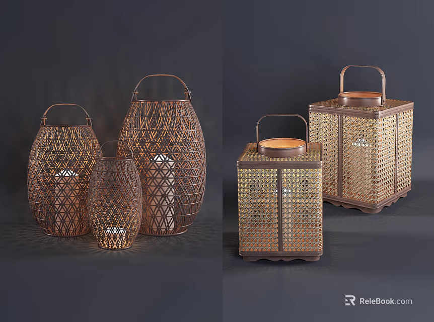 Decorative Lantern Style Table Lamps With Woven Metal Design And Various Sizes 3d model 