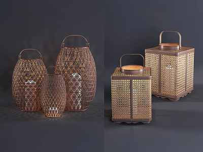 Decorative Lantern Style Table Lamps With Woven Metal Design And Various Sizes 3d model