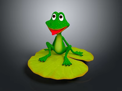 Cartoon Style Green Frog With Big Eyes Sitting On Yellow Lily Pads 3d model
