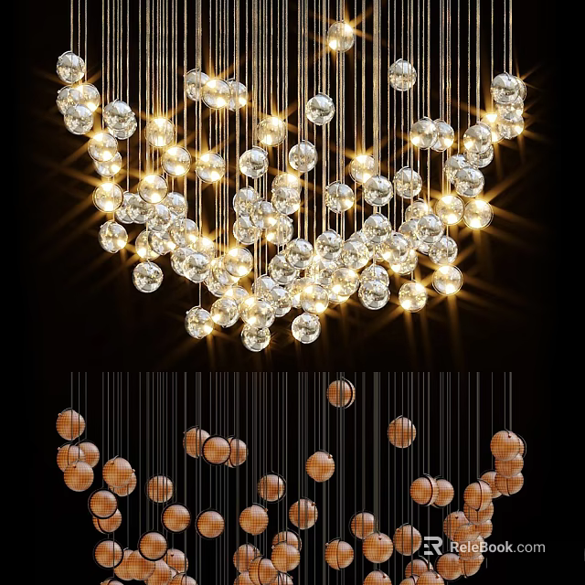 Elegant Modern Crystal Chandelier With Hanging Glass Balls And Warm Lighting 3d model 