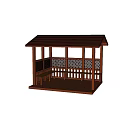 Outdoor Wooden Pergola With Roof Benches And Deck In Green Grass Field
