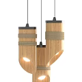 Three Modern Wooden Pendant Lights With Rope Wrapped Design And Warm Illumination Glow