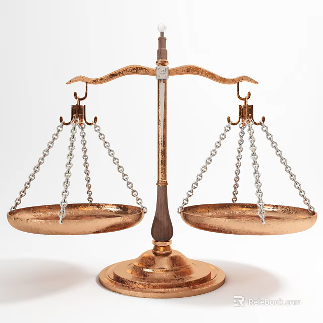 Commercial Equipment Brass Colored Balance Scale With Double Pans And Hanging Chains 3d model 