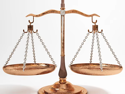 Commercial Equipment Brass Colored Balance Scale With Double Pans And Hanging Chains 3d model