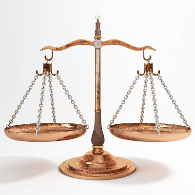 Commercial Equipment Brass Colored Balance Scale With Double Pans And Hanging Chains 3d model