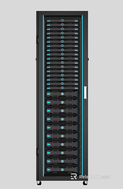 Industrial Equipment Server Rack With Multiple Vertical Slots And Blue Indicators 3d model 