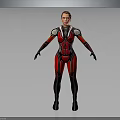 Futuristic Sci Fi Character In Red And Silver Bodysuit Standing Pose Design