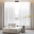 Modern Sheer Light Colored Curtains In Contemporary Interior With Beige Sofa And Potted Plant Decor