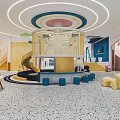Colorful Kindergarten Interior With Circular Ceiling Lights Slide Transparent Play Area And Animal Seats