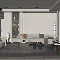 Modern Living Room Interior Design With Light Colored Sofa Wooden Coffee Table And Illuminated Shelving