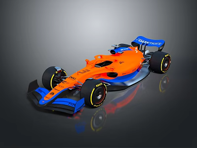 Orange And Blue Formula 1 Racing Car With Aerodynamic Design And Black Tires 3d model
