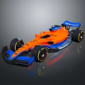 Orange And Blue Formula 1 Racing Car With Aerodynamic Design And Black Tires