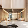 Modern Sales Office Interior Design With Bamboo Plants Fountain And Marble Flooring