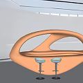 Modern Orange Reception Desk With Glass Stools In Minimalist Interior Space