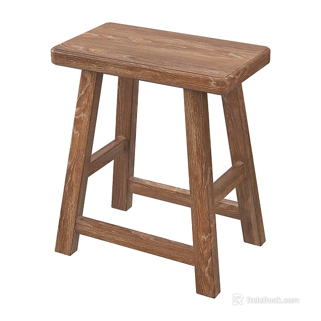 Classic Wooden Stool With Sturdy Legs And Natural Wood Grain Surface 3d model 