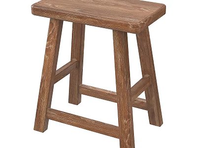 Classic Wooden Stool With Sturdy Legs And Natural Wood Grain Surface 3d model