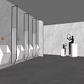Modern Public Restroom With Black Partition Urinals Marble Walls And Children's Urinals