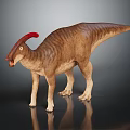 Brown Striped Dinosaur Model With Red Crest Standing On Dark Background 3d model