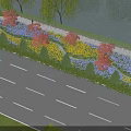 Garden Landscape Along Road With Colorful Flowers Trees And Water Features