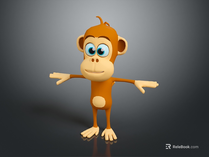 Cute 3D Cartoon Monkey With Brown Body And Big Blue Eyes Standing 3d model 